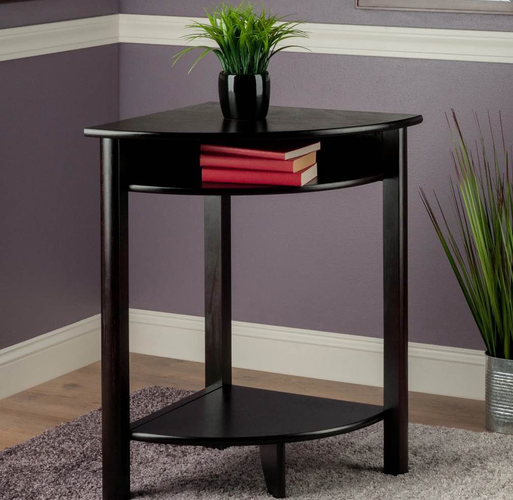 Liso Corner Table, Cube Storage and Shelf - Dark Espresso - Winsome