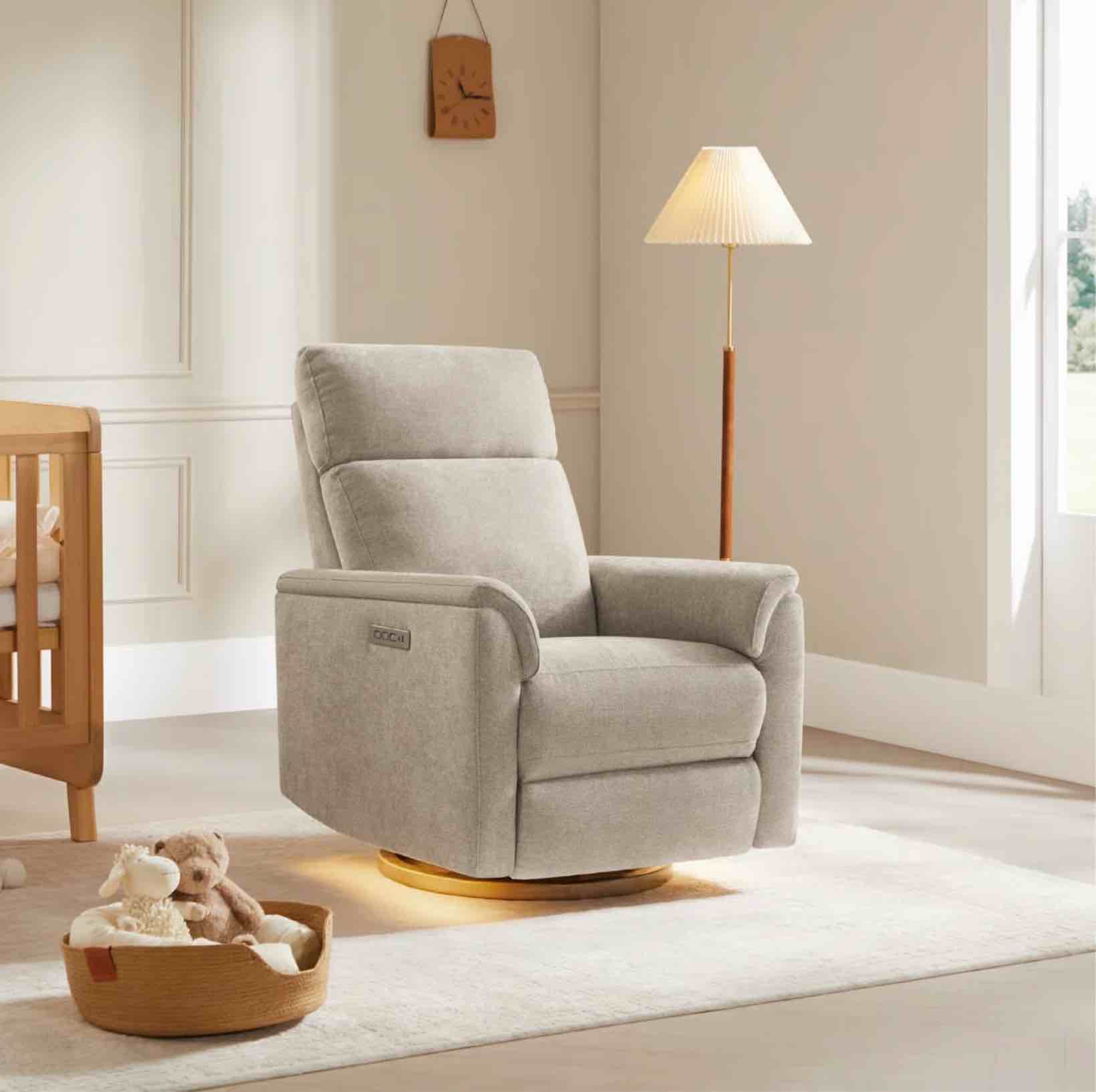 Linen Dual Motor Swivel Glider Power Recliner With Power Headrest and Nightlight