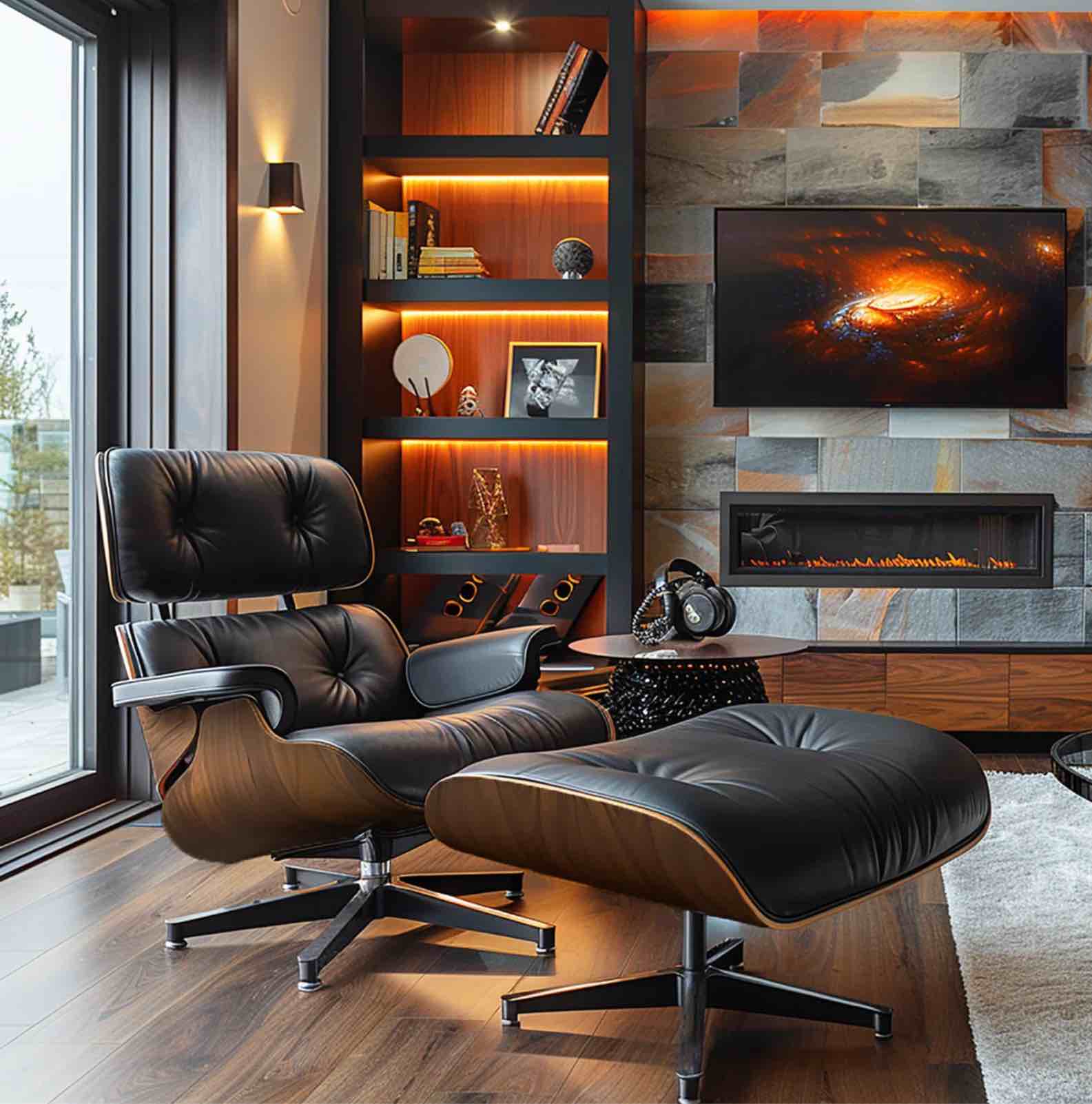 Swivel Top Grain Leather Chaise Lounge Chair Indoor And Ottoman Classic Accent Chair
