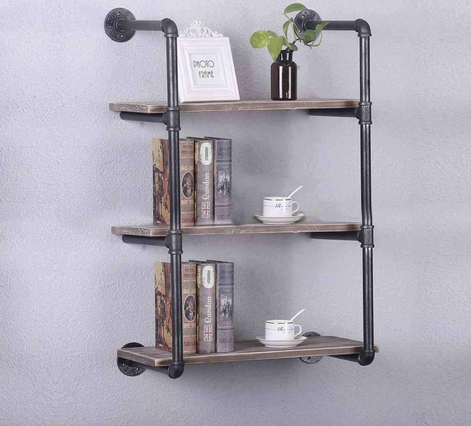 Damber 3 Piece Floating Shelf with Industrial Pipe Shelves