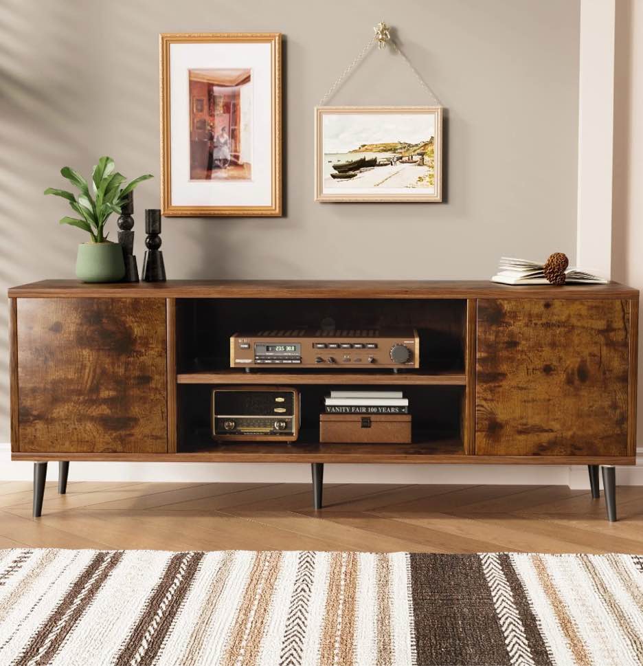 Homall 65 Inch Modern TV Stand,Rustic Oak Wood Entertainment Center with Storage Drawers & Cable Management for Living Room