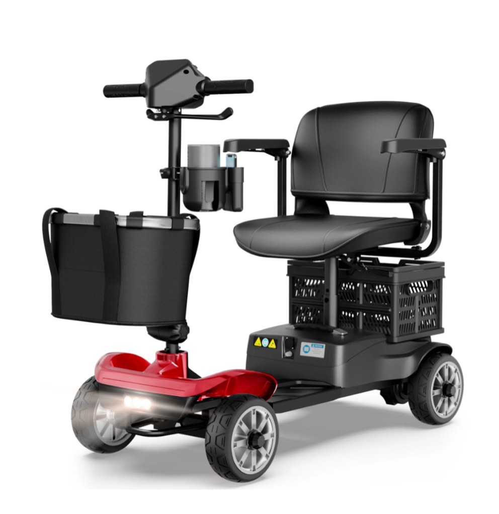 EAGLOG Upgrade 4 Wheels Mobility Scooter with Removable Battery, Compact Heavy Duty Mobile for Travel, Foldable Powered Wheelchair for Adult, 330lbs, Red