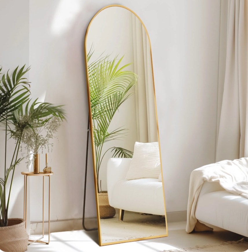 CONCETTA 59"x16" Arched Full Length Mirror, Full Body Standing Mirror Floor Mirrors, Gold