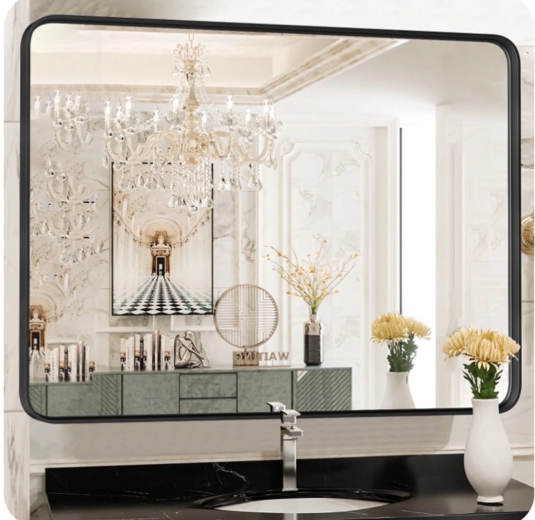 EDX Bathroom Mirror 40"x 30" Wall Mirror with Rectangular Metal Frame, Black