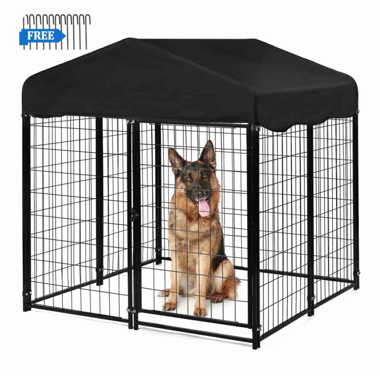 Suchown Outdoor Dog Kennel, Heavy Duty Dog Crate & Playpen, 4' x 4.2' x 4.45', with Waterproof Roof, Secure Lock and Ground Stakes for Large Dogs