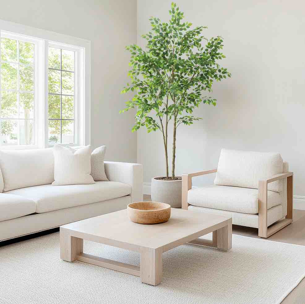 Nafresh 8ft Tall Artificial Ficus Tree with Lifelike and Full Silk Leaves, 96" Faux Ficus Tree with Multiple Realistic Trunks for Indoor Outdoor Home Office Corner Patio Bedroom Bathroom Decor.