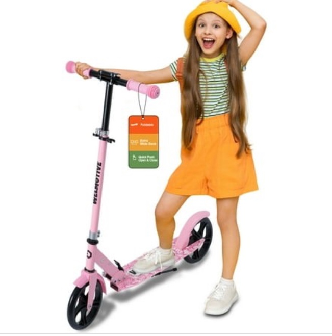 welmotive scooter for kids ages 6+ teens & adults lightweight kick scooter 3 adjustable heightand rear brake big wheel foldable scooter for indoor