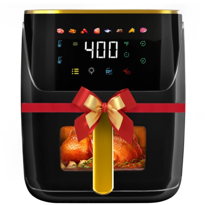 bluebow newest air fryer large 8.5 qt, black, 8 in 1 touch screen, visible window, 1750w