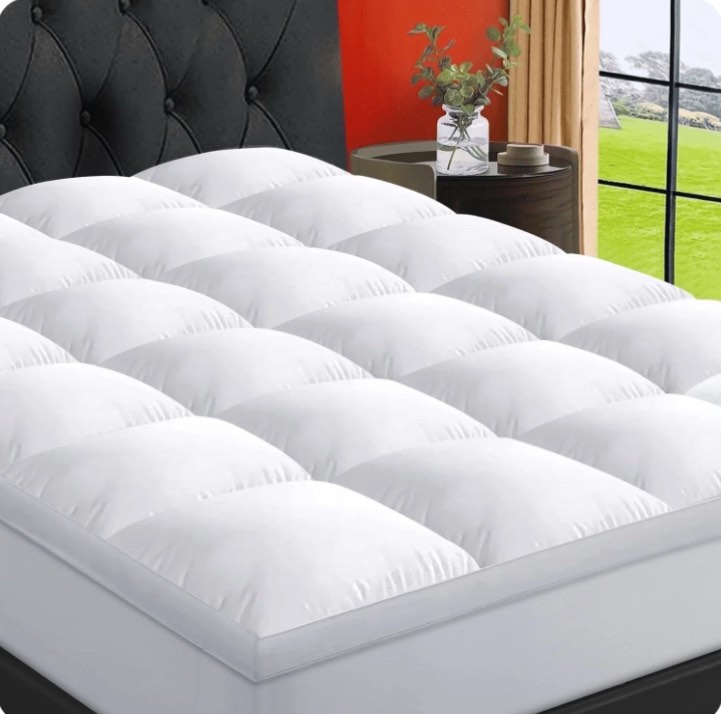 emonia 100% 400tc mattress topper queen for back pain, extra thick cooling mattress pad, mattress protector pillow top mattress cover with 8-21" deep elastic pocket, plush soft down (white, queen)