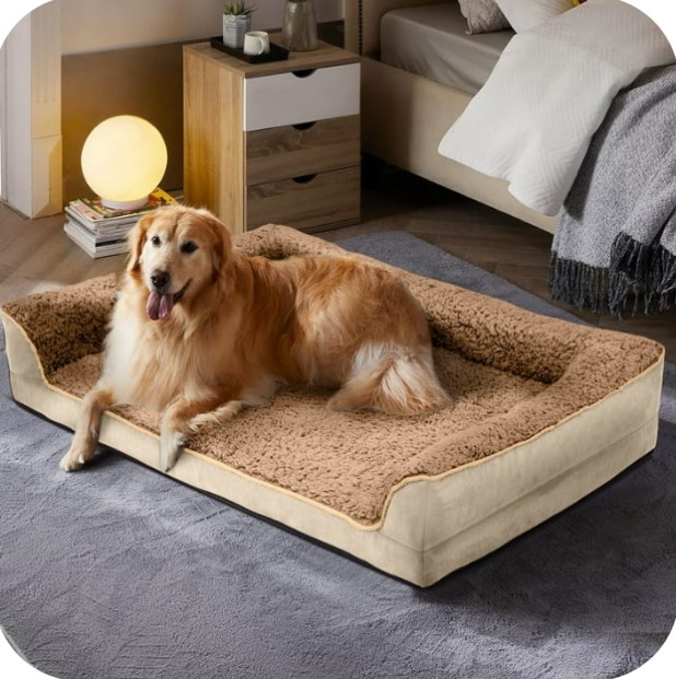payusd dog bed for large medium small dogs orthopedic dog sofa bed non slip pet couch with removable washable cover supportive egg crate foam s to xl, khaki