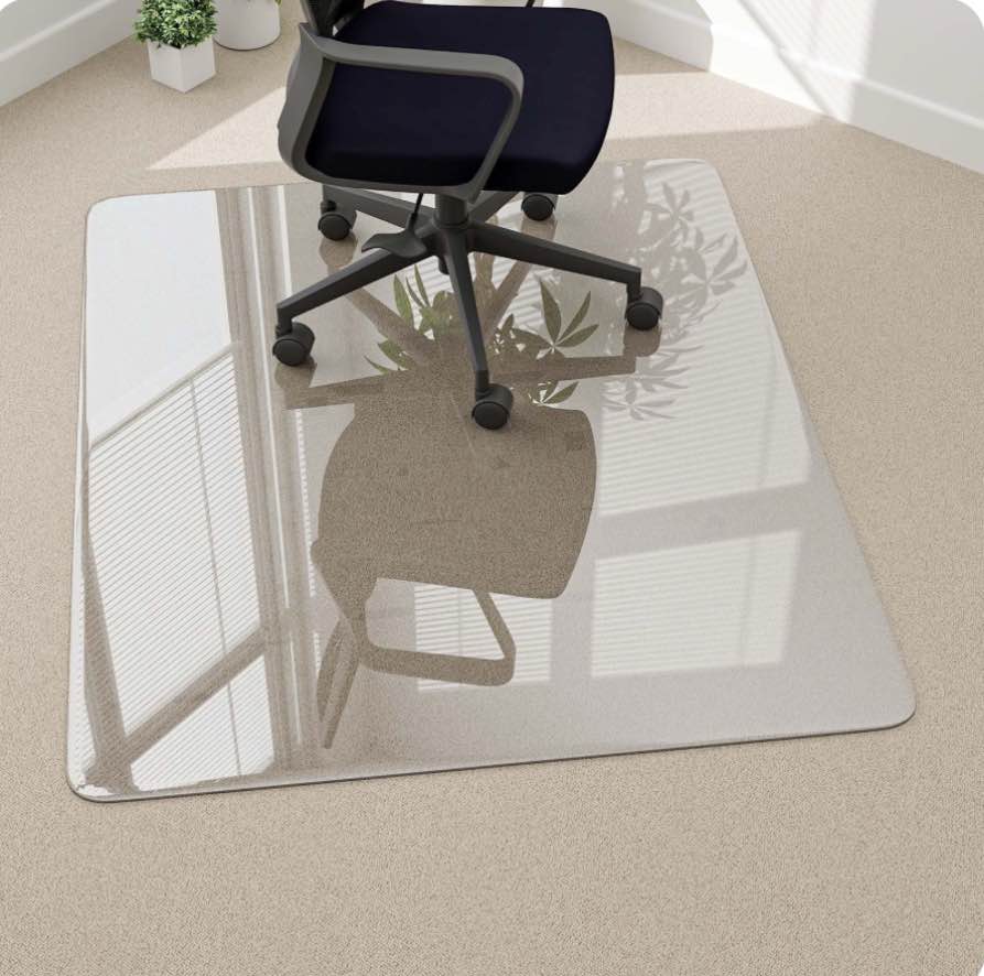 beautypeak 46" x 55" tempered glass office chair mat for carpet or hard floor protection