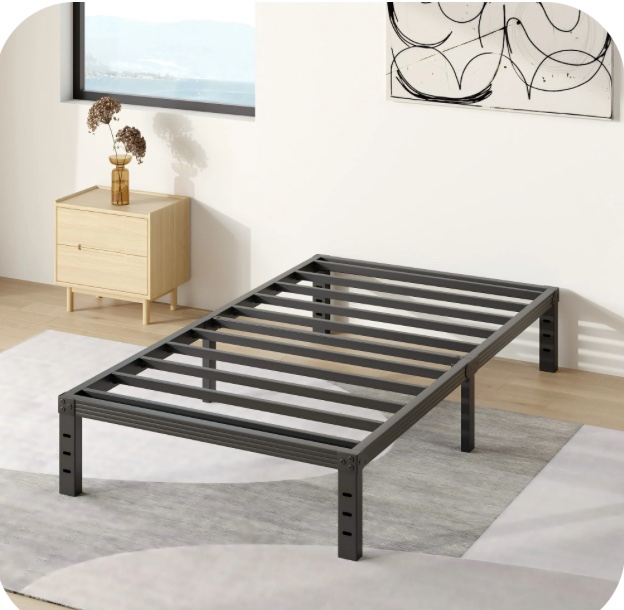 comasach 12 inch twin bed frame, easy assembly, heavy duty metal platform, noise free, black