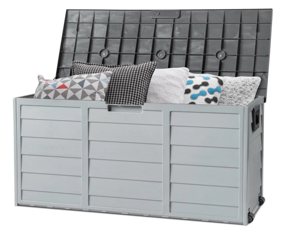 ktaxon 75gal outdoor garden plastic storage deck box chest tools black grey