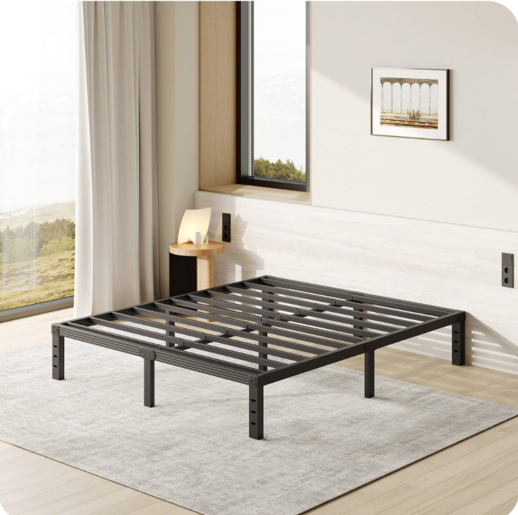 fschos 12 inch full size bed frame, heavy duty metal platform, no box spring needed, easy assembly, black