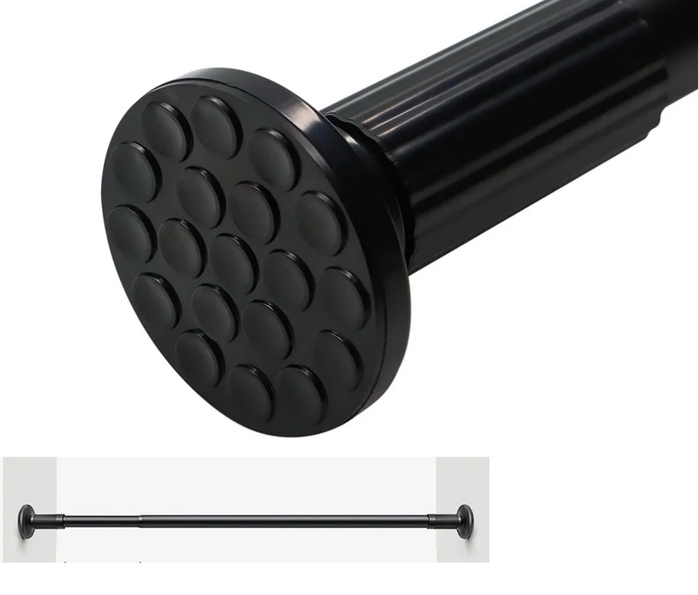 spokki tension curtain rod, 51-168 inches adjustable closet tension rod rust-free no drilling shower curtain rod, anti-slip spring steel rod for bathroom black