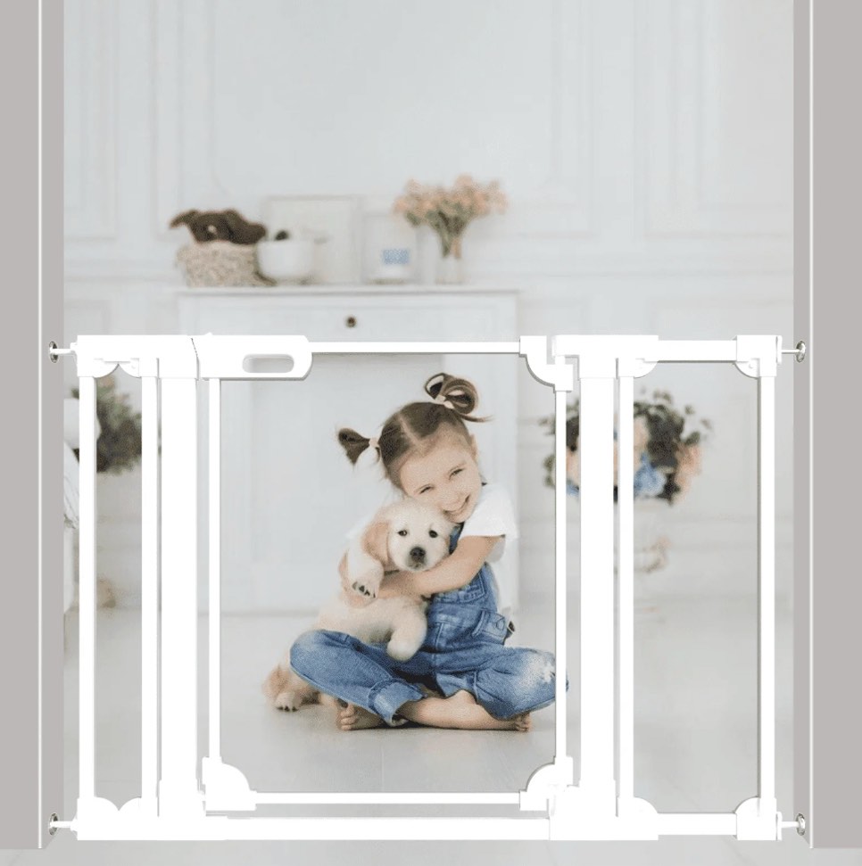 Fairy Baby Clear Acrylic Baby Gate - Pressure Mounted, Walkthrough - 29-48 In, White