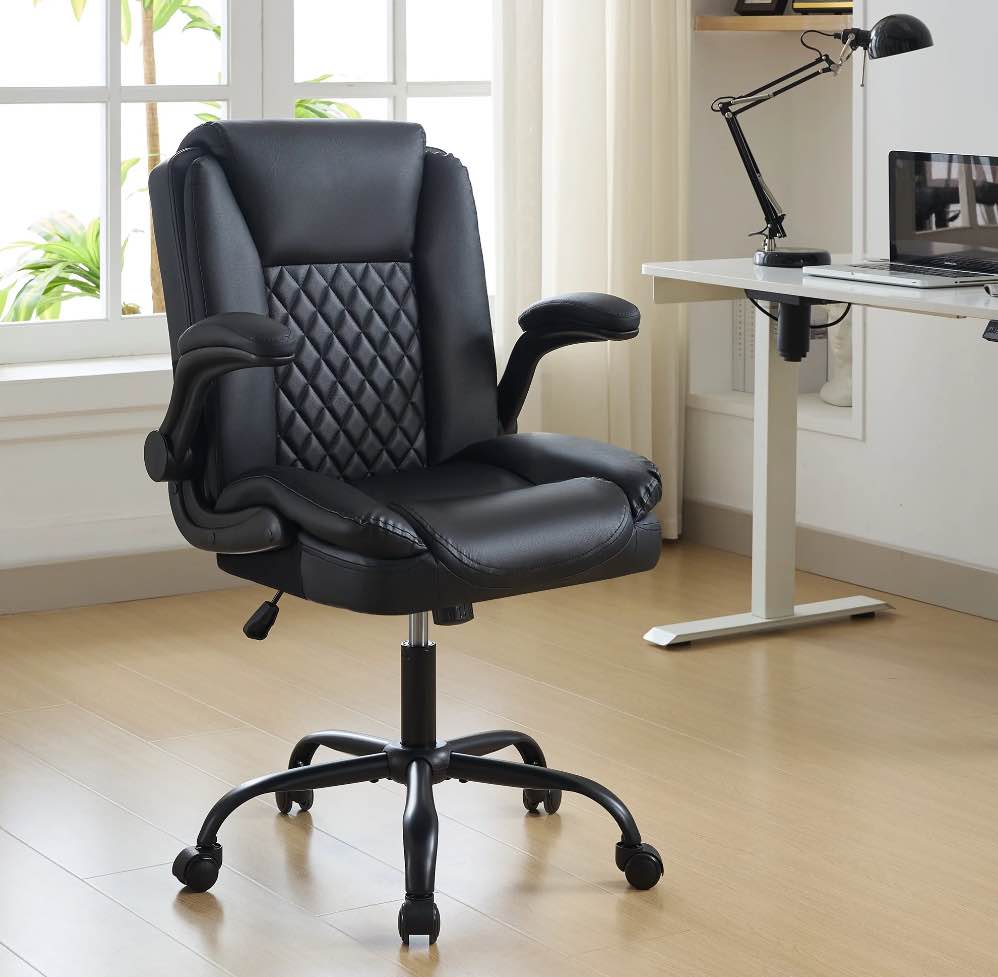 JONPONY Big and Tall Office Chair 300LBS Wide Seat Ergonomic Computer Desk Chair High Back Executive Leather Chair Adjustable Task Chair Lumbar Back Support 8 Hours Heavy Duty Design,Black