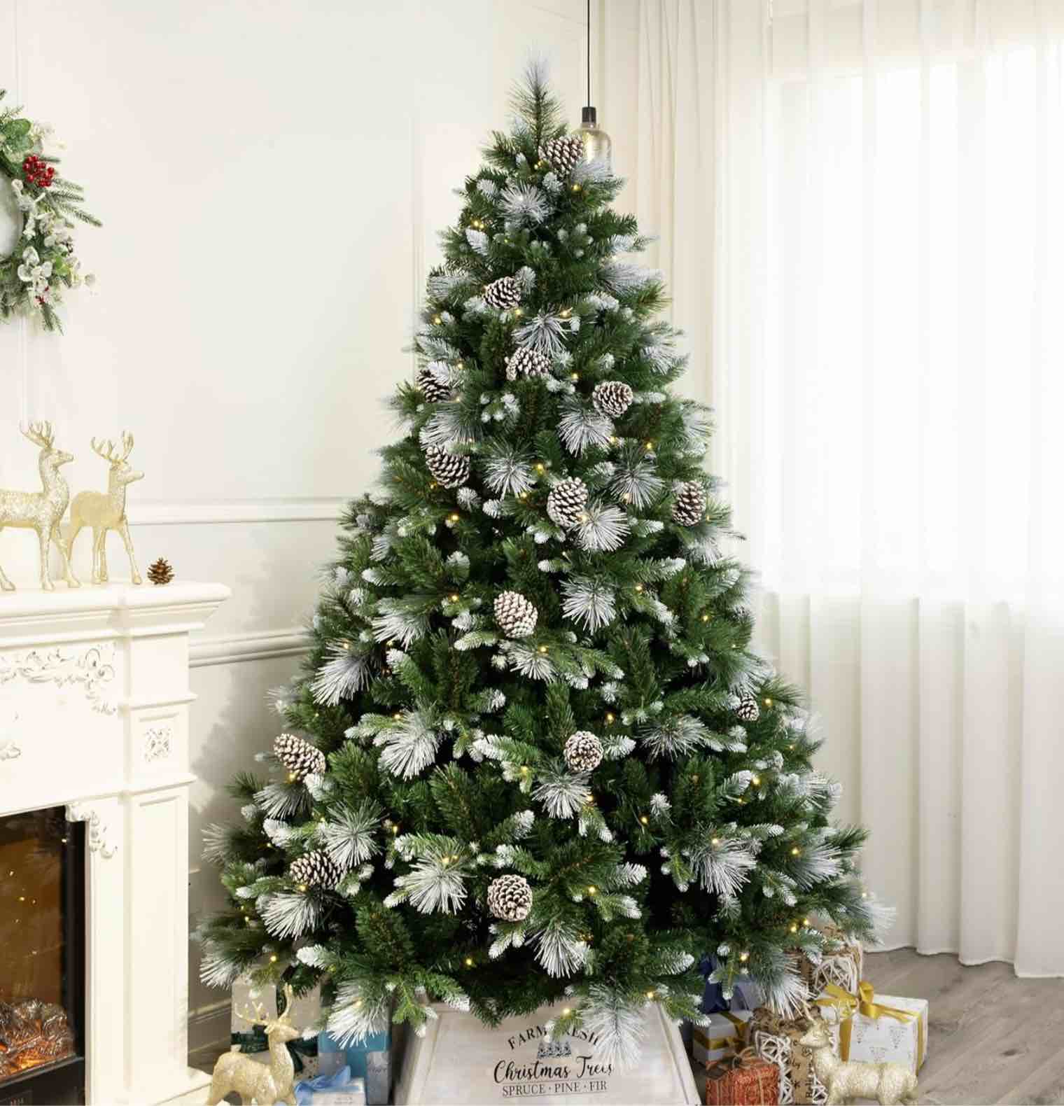  7.5FT Pre-Lit Christmas Tree,Green Pop Up Christmas Trees for Indoor Holiday Party Decorations