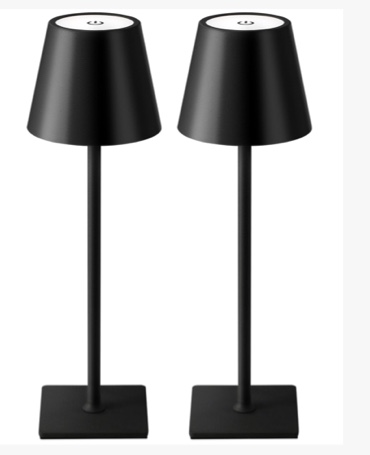 KDG 2 Pack Cordless Table Lamp, Portable LED Desk Lamps, 5000mAh Battery Operated, 3 Color Stepless Dimming Up, for Restaurant, Bedroom, Outdoor Camping, Coffee Shop, Night Light, Rechargeable (Black)