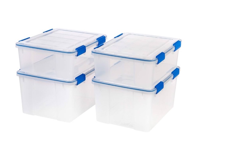 Weathertight 44 Qt Storage Box Set Of 6 Locking Latch Stackable Brand