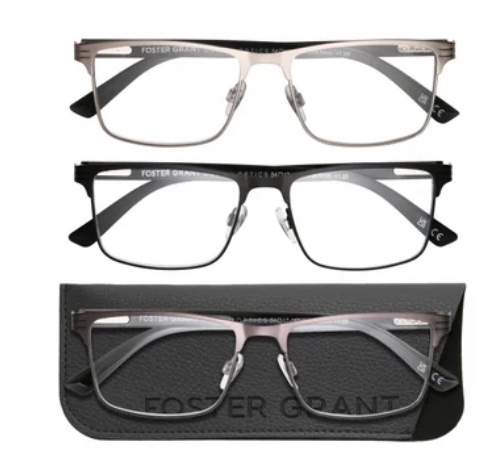 Design Optics by Foster Grant #668 Metal Square Reading Glasses, 3-pack