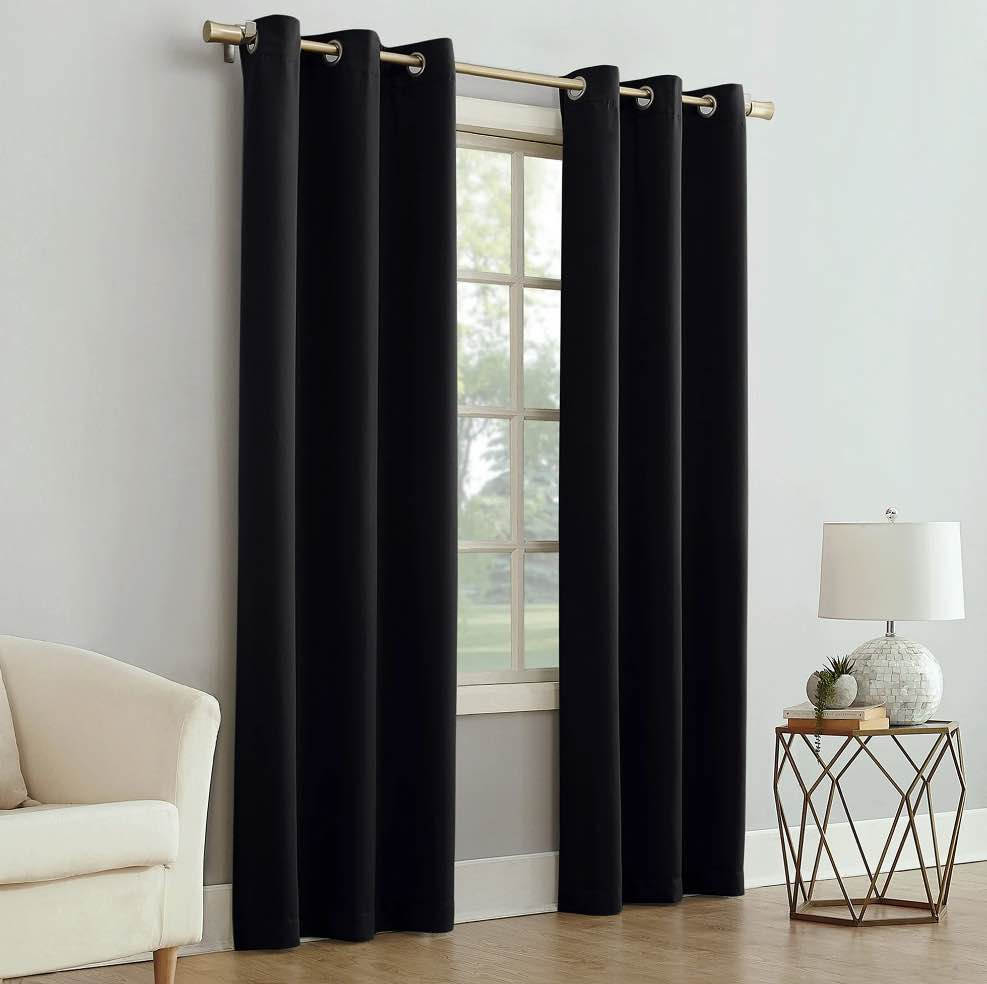 Mainstays Blackout Energy Efficient Grommet Single Curtain Panel  40 x63 Black, 1 Panel