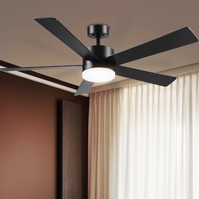Globe Electric DAYTON 52-in Color-Changing Integrated LED Outdoor Smart Black with Matte Black Blades Ceiling Fan With Light 5 -Blade )