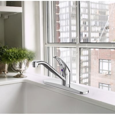 Project Source Wakebridge Polished chrome Single Handle Deck-mount Kitchen Faucet ( Deck Plate Included )