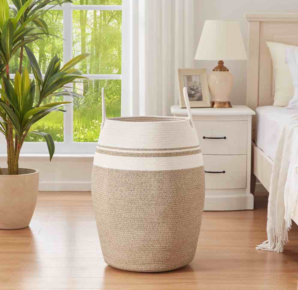 cherishgard 105l large laundry basket?cotton rope laundry hamper?tall storage baskets in living room bedroom for blankets toys