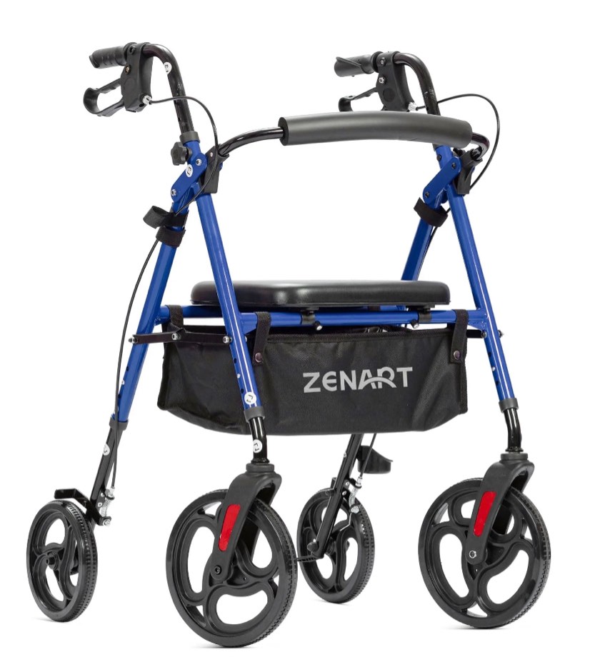 zenart mobility rollator walker for seniors adult with adjustable seat and 10" wheels, blue