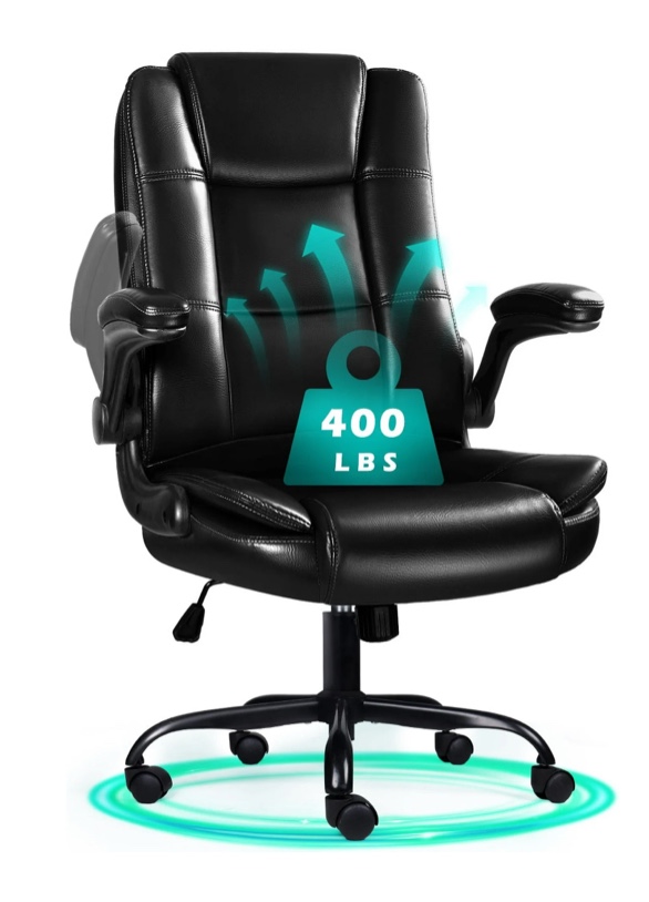 waleaf big and tall executive office chair with flip-up arms for adult, ergonomic high back adjustable lumbar support computer desk chair