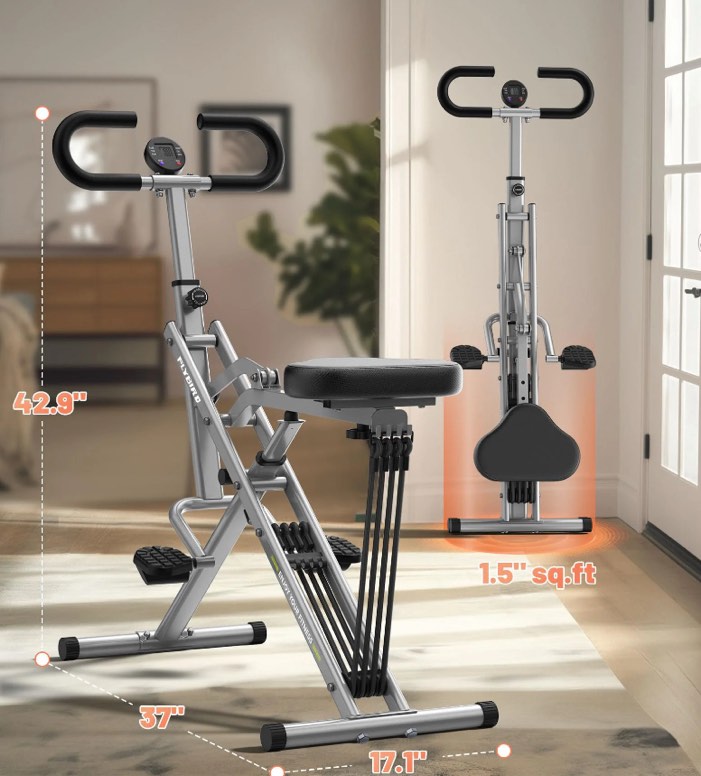 FLYBIRD Foldable Squat Machine for Home Workout, w Adjustable Resistance Bands, 330lbs Capacity Grey