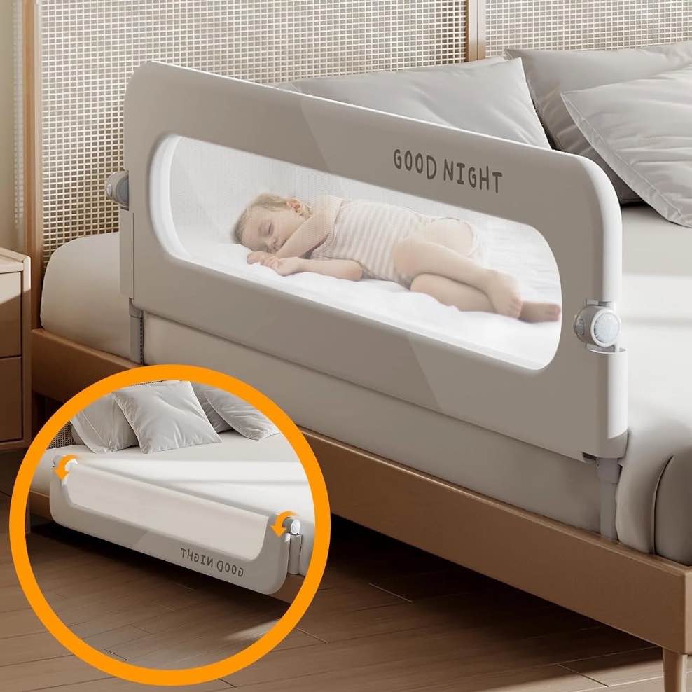 VIKUA 32in Baby Safety Rails Height Adjustable Bed Guardrail for Toddlers Single Piece
