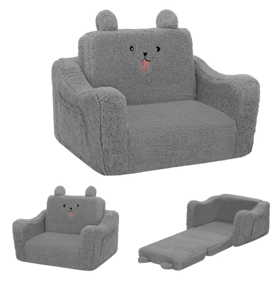 AILEEKISS Toddler Sofa Chair, 2-in-1 Foldable Baby Couch Flip Open Sofa Bed for Playroom, Grey