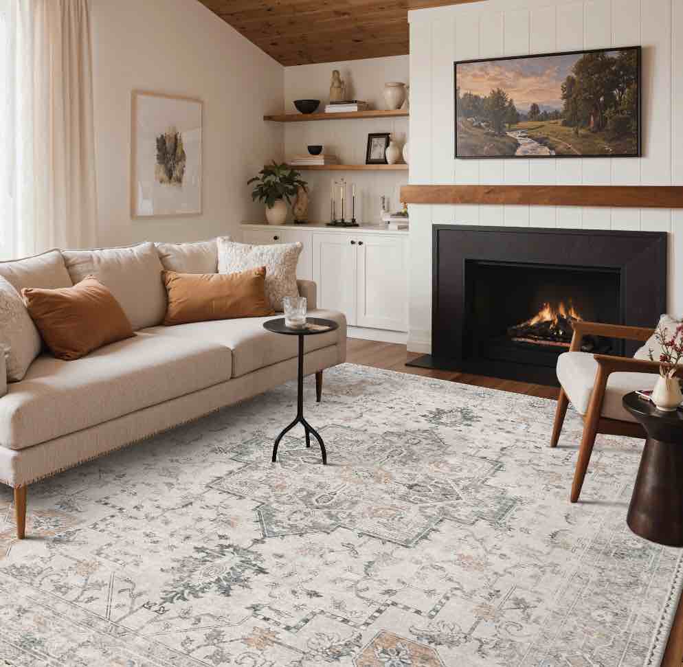 kueth modern area rug 8x10  machine washable rugs for living room  non slip carpet printed  low pile  light taupe brown