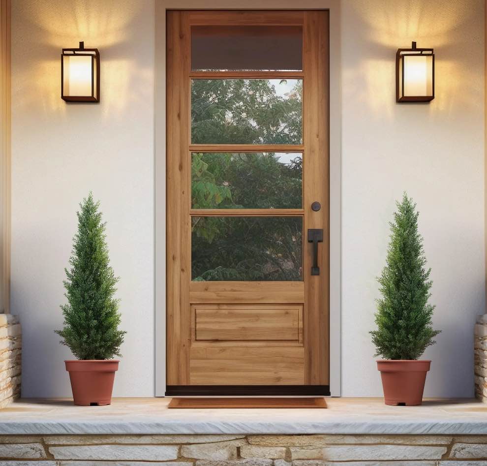 Artificial Cedar Tree 2 Pack 3 ft Outdoor Artificial Topiary Cedar Plants Fake Tree UV Rated Potted Plants for Porch Decor Faux Pine Tree for Perfect Housewarming Gift
