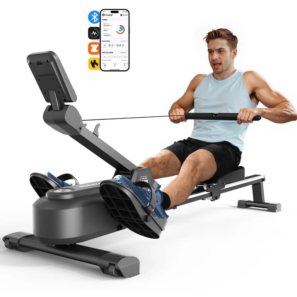MERACH Magnetic Rowing Machine with 16 Levels, 350 lbs Weight Capacity, Silent Operation, Bluetooth App Support for Full-Body Home Fitness & Weight Loss