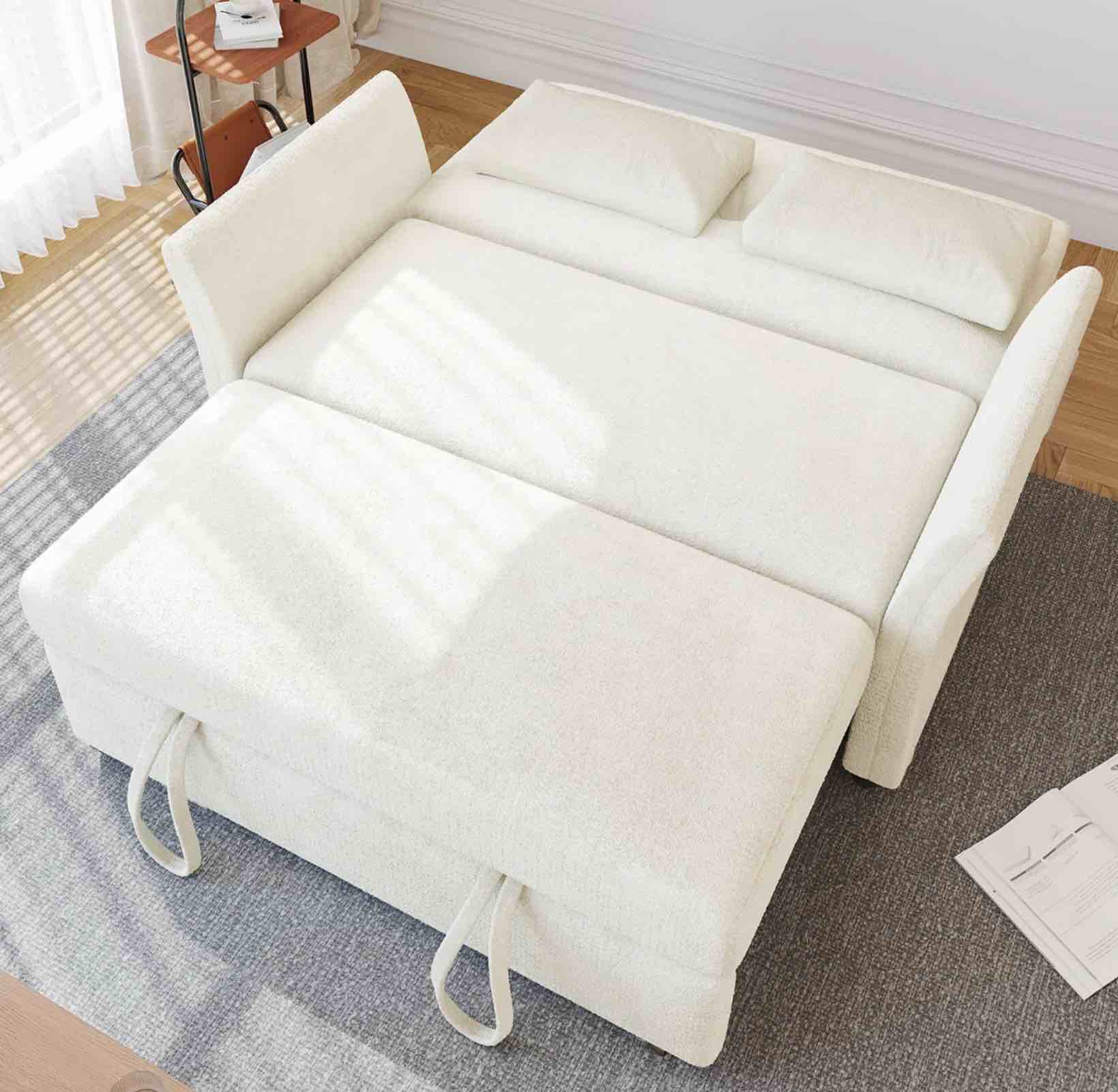 3-In-1 Convertible Sofa Bed, 51" Sleeper Sofa With Pull-Out Bed,Futon Couch With Adjustable Backrest And Side Pocket, Tool-Free Assembly, Loveseat For Living Room Apartment
