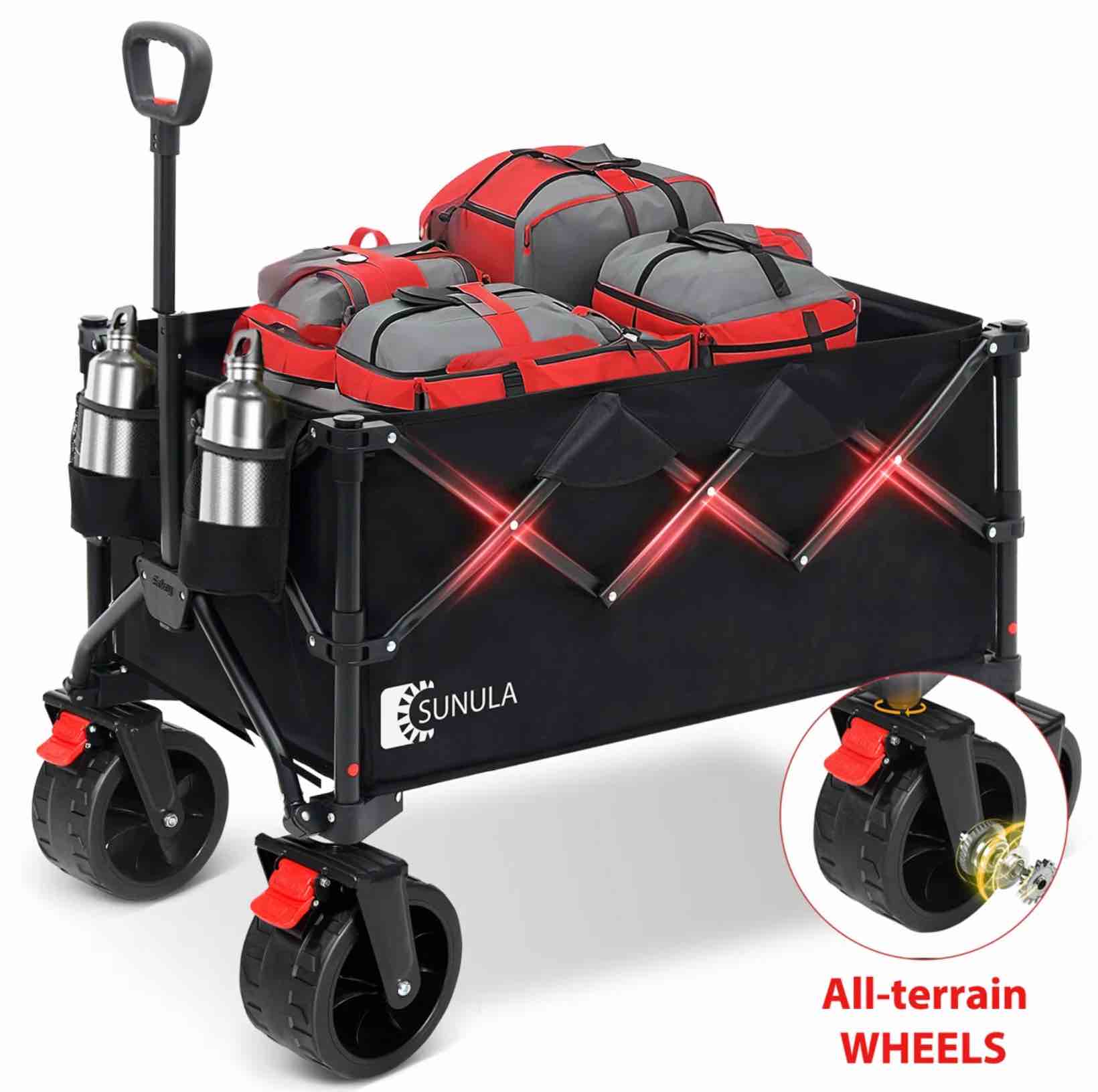 Heavy-Duty 400LB Foldable Wagon with All-Terrain Wheels, Extended Tailgate & Waterproof UV-Resistant Cover