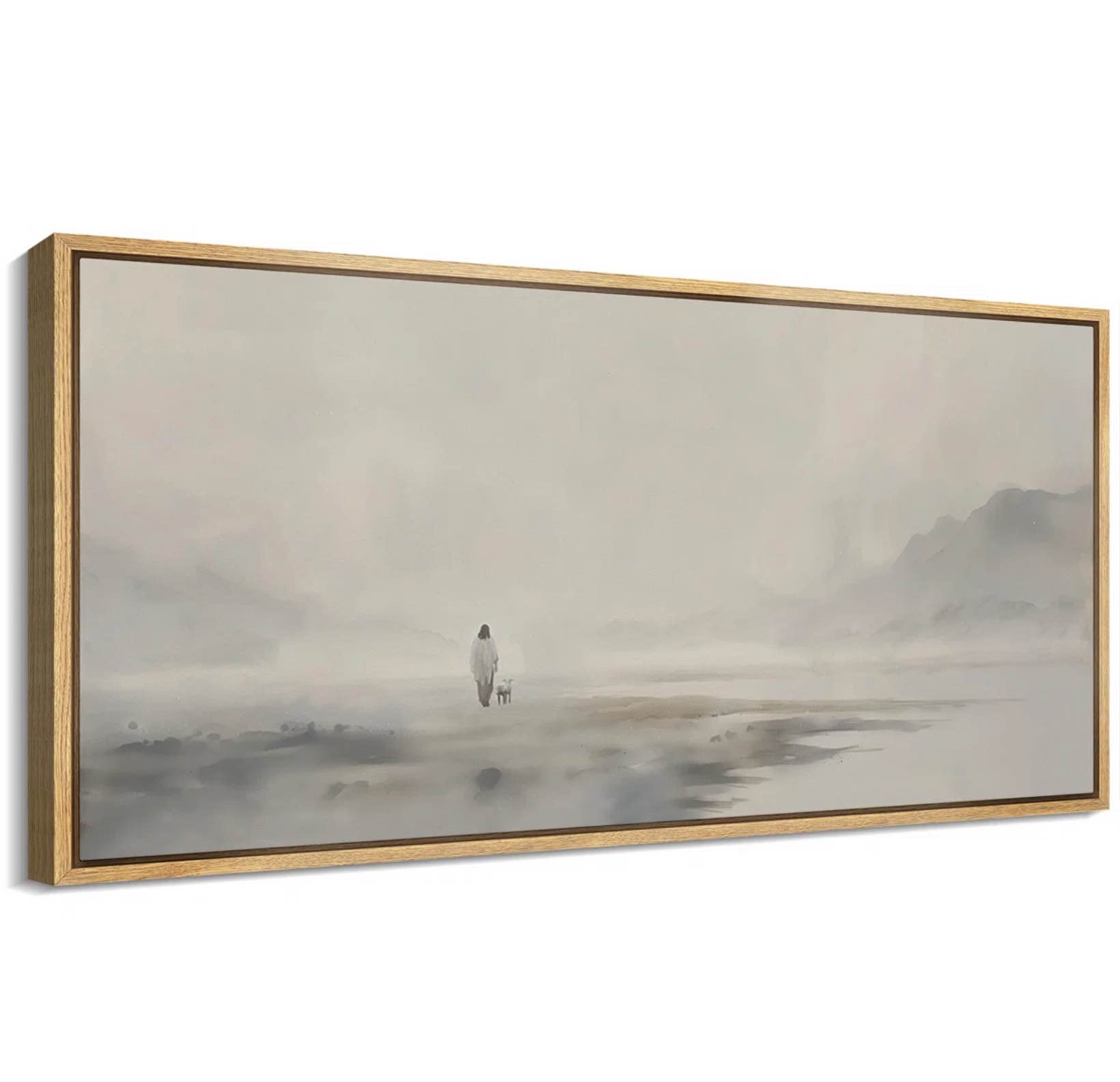 Jesus Christ And The Lost Lamb, Greenish Gray Artwork - Oversized Framed Wall Decorations Canvas Print