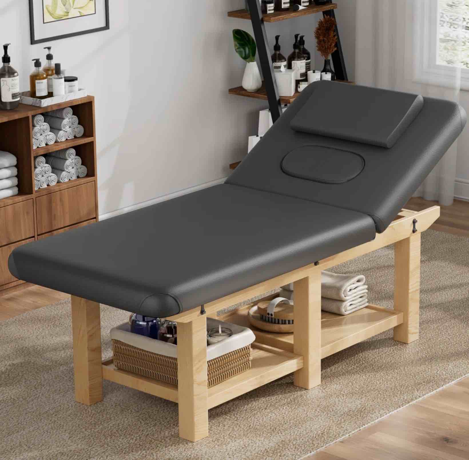 Norte 75" Professional Massage Table Head Adjustable Bed Physical Therapy Table Lash Bed Tattoo Facial Care Bed with 6 Solid Wood Legs