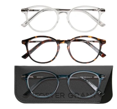 design optics by foster grant #809 classic plastic round reading glasses, 3-pack