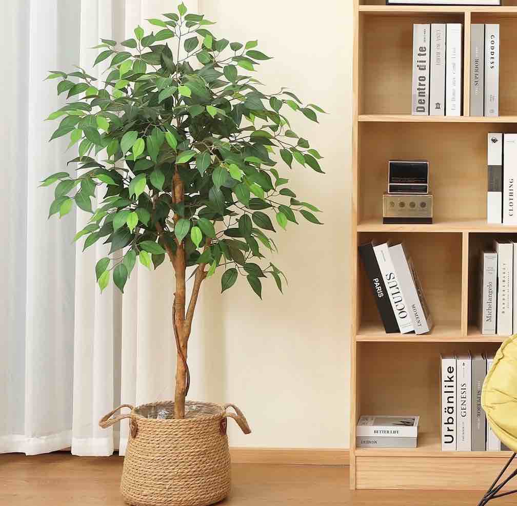 DR.Planzen 4 feet Artificial Ficus Tree, Tall Lifelike Greenery with Natural Wood Trunk for Living Room, office floor and corner decor