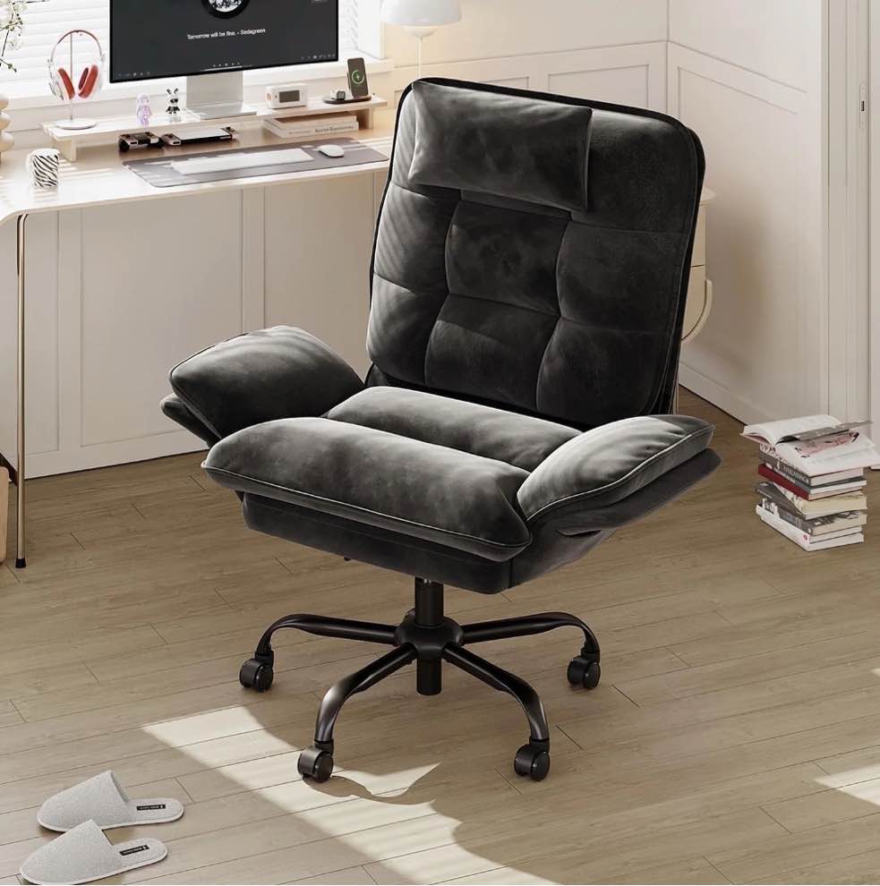 Bestier Big and Tall Executive Office Chair with Flip-Up Arms for Adults, Adjustable Height, Reclining Office Chair with Headrest & Side Pockets in Black