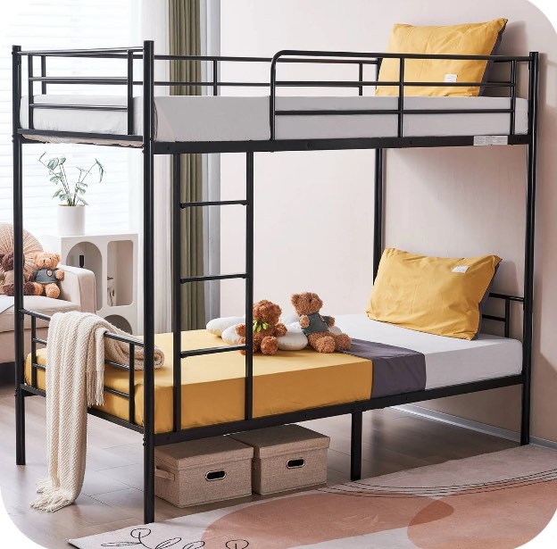 Zimtown Twin over Twin Steel Bunk Beds Frame, 78" x 42" x 65" with Ladder Bedroom Dorm Room for Kids Adult Children