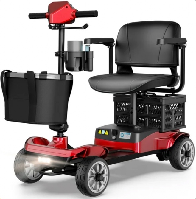 EAGLOG Upgrade 4 Wheels Mobility Scooter with Removable Battery, Compact Heavy Duty Mobile for Travel, Foldable Powered Wheelchair for Adult, 330lbs, Red