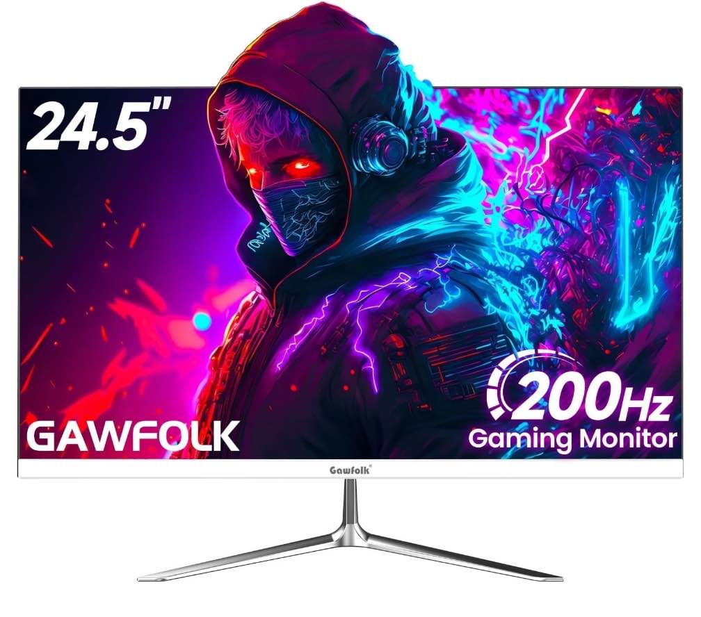 Gawfolk 24.5 inch 200Hz Gaming Monitor FHD 1080P - High Refresh Rate, Versatile for White Computers