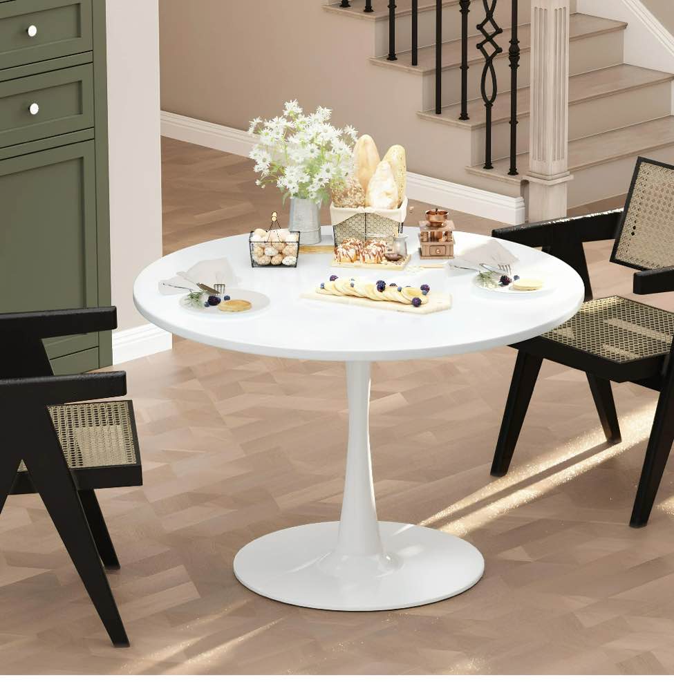 Round Dining Table, Tulip Table Pedestal Dining Table, Round Pedestal Table for Mid-Century End Table Coffee Office Living Room Table, White