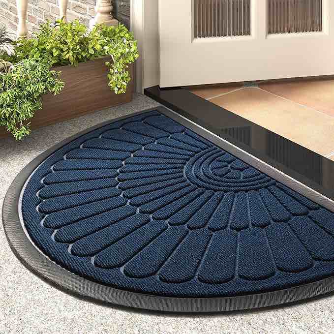 door mat outdoor indoor entrance doormat-semicircular durable rubber non slip front door mat for outside inside entry entryway dirt trapper welcome mat for muddy paws and shoes-navy blue