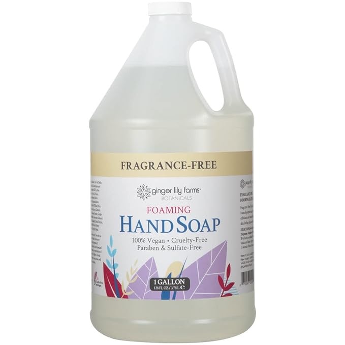 ginger lily farms botanicals all-purpose foaming hand soap refill  fragrance free  100% vegan & cruelty-free  unscented  1 gallon (128 fl.oz)